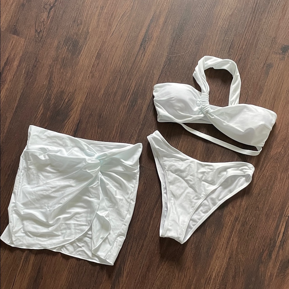 White Bikini Set with Skirt